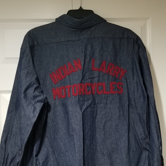 SOLD.     Indian Larry Motorcycle Denim Work Shirt - Picture 2 of 6